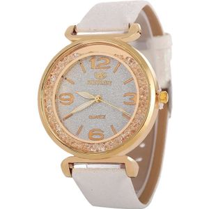 FULAIDA vrouwen Strass goud poeder PU lederen band quartz horloge (wit)