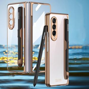 Voor Samsung Galaxy Z Fold3 5G GKK Gentegreerde Galvaniseren + Glas Telefoonhoesje met Pen Slot