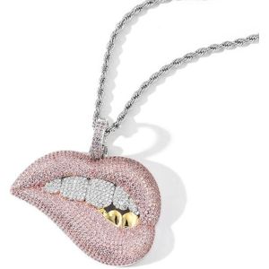 3mm x 60cm sexy lip bijten hip hop hanger micro-set zirkoon ketting