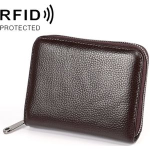 KB195 rits koeienhuid lederen dubbele rij orgel vorm meerdere kaartsleuven anti-magnetische RFID portemonnee Clutch tas voor dames (koffie)