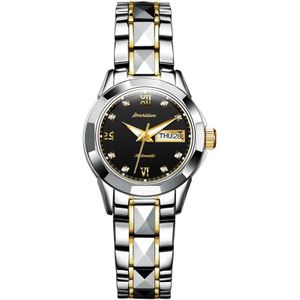 JIN SHI DUN 8813 Fashion waterdichte lichtgevende automatische mechanisch horloge  stijl: vrouwen (zilver goud zwart)