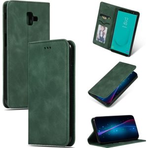 Retro huid voelen Business magnetische horizontale Flip lederen case voor Samsung Galaxy J6 plus 2018 & J6 Prime (Army Green)