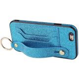Glitter Powder PU+TPU Shockproof Beschermhoes met houder & kaartslots & polsbandje voor iPhone 6 / 6s(Blauw)