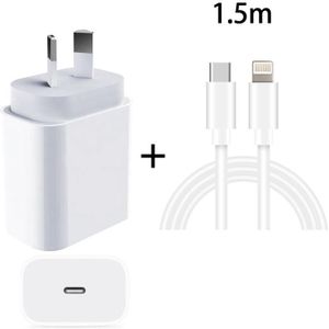 20W PD 3.0 Reis Snelle Lader Machtsadapter met USB-C/Type-C aan 8 Speld Snel Lastgegevenskabel  AU-Stop (1.5m)