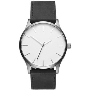 Mannen eenvoudige matte lederen riem quartz horloge (zwart + wit)