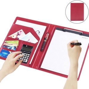 Kantoorbenodigdheden zakelijke stijl lederen documentmap met 30-pagina's A4 Note Pad & Calculator (rood)