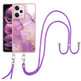 Galvaniseren Marmer Dual-side IMD Telefoon Case met Lanyard Voor Xiaomi Redmi Note 12 Pro 5G Global/Note 12 Pro 5G China/Poco X5 Pro 5G/Note 12 Pro Speed(Purple 001)