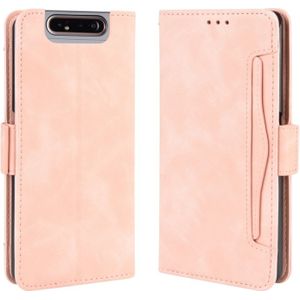 Voor Galaxy A80/A90 portemonnee stijl huid voelen kalf patroon lederen draagtas  met aparte kaartsleuf (roze)
