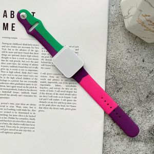 Siliconen kleur matching vervangende horlogebanden voor Apple Watch Series 6 & SE & 5 & 4 44mm / 3 & 2 & 1 42mm (Paars + Lichtgroen + Rose Rood)