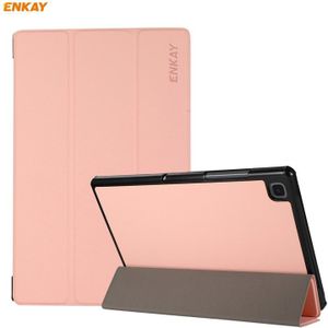 Voor Samsung Galaxy Tab A7 10.4 2020 T500 / T505 ENKAY 3-vouwende huidstructuur Horizontaal Flip PU Leder + PC Smart Case met houder(Roze)