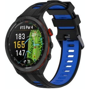 Voor Garmin Approach S70 47 mm sport tweekleurige siliconen horlogeband (zwart + blauw)