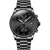 OLEVS 2886 mannen sport chronograaf waterdichte lichtgevende quartz horloge (zwart zilver stalen strip)