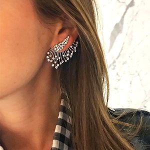 1 PCS vrouwen Diamond-vorm Zilveren bloem fan-sharped asymmetrische Stud Oorbellen