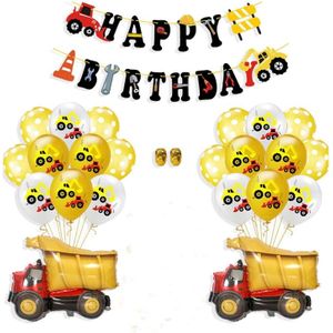 Bouw trekker opblaasbare lucht ballonnen verjaardag graafmachine voertuig banners baby douche Kids jongens Birthday Party Supplies  pak: pak drie