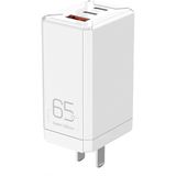 Rock T49 65W Dual Type-C / USB-C + USB Super Si Travel Charger Power Adapter  CN Plug (White)