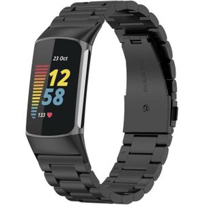 Voor Fitbit Charge 6 drie kralen roestvrijstalen metalen horlogeband