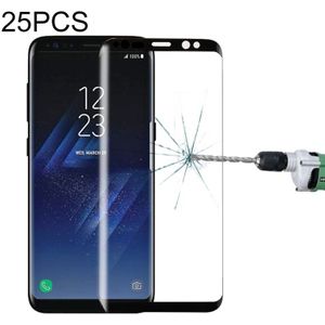 25 stuks voor Galaxy S8 plus/G955 0.26 mm 9H oppervlakte hardheid 3D gebogen Silk-scherm volledig zelfklevend volledig zelfklevende volledig scherm gehard glas screen protector (zwart)