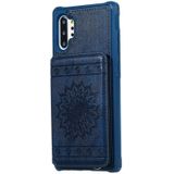 Voor Galaxy Note10+ Zonnebloemrelifpatroon PU + TPU-hoesje met houder & kaartsleuven & fotolijst & lanyard(blauw)