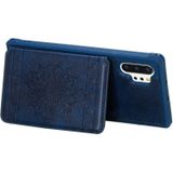 Voor Galaxy Note10+ Zonnebloemrelifpatroon PU + TPU-hoesje met houder & kaartsleuven & fotolijst & lanyard(blauw)