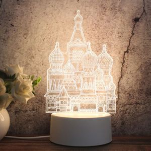 Witte basis creatieve 3D Tricolor LED decoratieve nachtlampje  knop plug versie  vorm: kasteel (Wit-warm-warm wit)