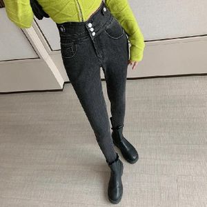 Lente zomer hoge taille slim skinny jeans (kleur: grijs formaat: 30)