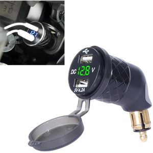 Duitse EU Plug Special Motorcycle Elbow Charger Dual USB Voltmeter 4.2A Charger  Shell Color:Black (Groen licht)