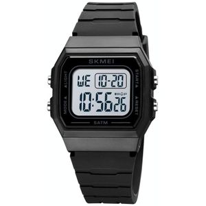 SKMEI 1683 Dual Time LED Digitale Display Lichtgevende Siliconen Band Elektronisch Horloge (zwart en wit)