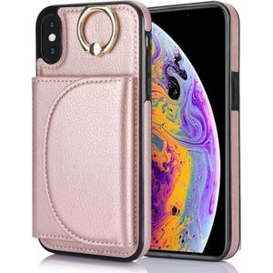 Voor iPhone XS Max YM006 Ringhouder Kaarttas Huidgevoel Telefoonhoesje (Rose goud)