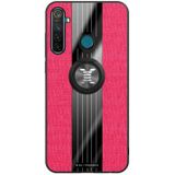 Voor OPPO Realme Q XINLI stiksels doek Textue schokbestendig TPU beschermhoes met ring houder (rood)