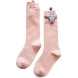Baby Cartoon Anti-Slip Gebreide lange sokken kniekousen  maat: m(leer roze)