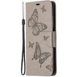 Voor Xiaomi Mi 10T 5G Twee vlinders relif patroon horizontaal flip lederen kast met houder & kaartslot & portemonnee & lanyard(grijs)