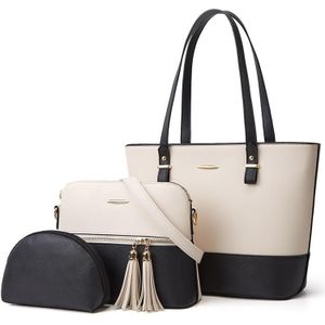 3 in 1 Fashion Simple Lady Diagonal Large Capacity Handbag Letter Bag (Wit + Zwart)