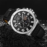 Ochstin 6122 Multi-function Quartz Watch Sports Lichtgevende waterdichte horlogekalender lederen mannen horloge (zilver zwart)