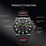 Ochstin 6122 Multi-function Quartz Watch Sports Lichtgevende waterdichte horlogekalender lederen mannen horloge (zilver zwart)