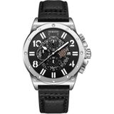 Ochstin 6122 Multi-function Quartz Watch Sports Lichtgevende waterdichte horlogekalender lederen mannen horloge (zilver zwart)