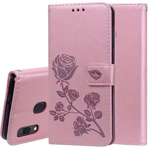 Rose relif horizontale Flip PU lederen case voor Galaxy A30/A20  met houder & kaartsleuven & portemonnee (Rose goud)