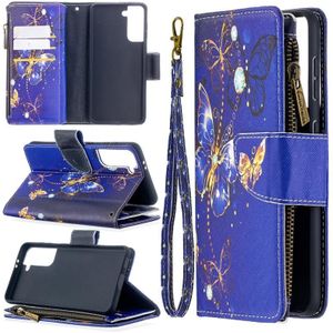 Voor Samsung Galaxy S30 Gekleurd tekenpatroon Rits Horizontale Flip Lederen case met Holder & Card Slots & Wallet(Purple Butterfly)