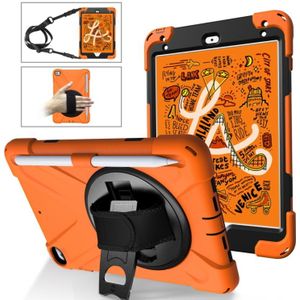 Voor iPad Mini 5 360 graden Rotatie Siliconen beschermhoes met houder & handband & long strap & pencil slot(Oranje)