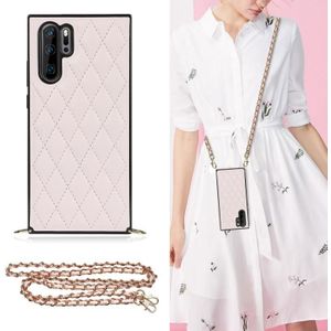 Voor Huawei P30 Pro Elegant Rhombic Pattern Microfiber Leather + TPU Shockproof Case met Crossbody Strap Chain (Pink)