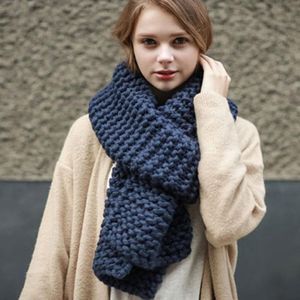 Grof wol gebreide warme sjaal vrouwen winter dikke effen kleur sjaal  lengte : 190cm (Tibetaans blauw)