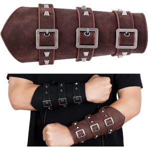 P01994 Heren lederen Bracer Personality Punk Riding Arm Guard (Brown)