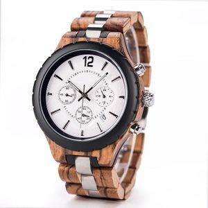 D21 mannen houten band roestvrij staal licht waterdicht horloge (wit)