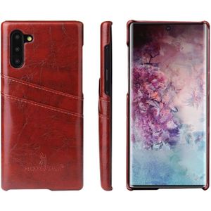 Fierre Shann retro olie Wax textuur PU lederen draagtas met kaartsleuven voor Galaxy Note 10 (bruin)