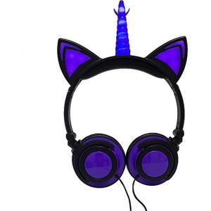 LX-CT888 3.5mm Wired Children Cartoon Glowing Horns Computer Headset  Cable Length: 1.5m(Unicorn Petals Black Purple)