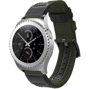 Canvas en lederen polsband horlogeband voor Samsung Gear S2/Galaxy actieve 42mm  polsband grootte: 135 + 96mm (Army Green)