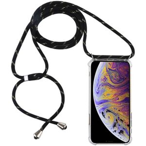 Vierhoek anti-val trasparent TPU mobiele telefoon geval met Lanyard voor iPhone XS Max (zwart goud)