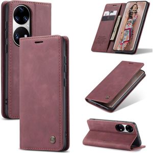 Caseme 013 Multifunctionele Horizontale Flip Lederen Case met Houder & Card Slot & Portemonnee voor Huawei P50 Pro (Wine Red)