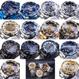 Winnaar Leisure Skeleton Diamond Luminous Pointer Horloge Mannen Handmatig Mechanisch Horloge (Blauwe Riem Zilver Shell Blauw Gezicht)