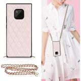 Voor Huawei Mate 20 Pro Elegant Rhombic Pattern Microfiber Leather + TPU Shockproof Case met Crossbody Strap Chain (Pink)