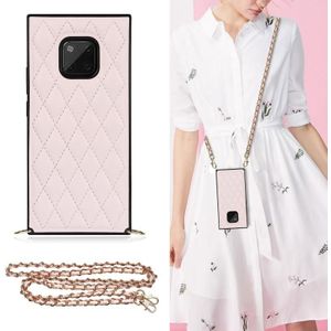 Voor Huawei Mate 20 Pro Elegant Rhombic Pattern Microfiber Leather + TPU Shockproof Case met Crossbody Strap Chain (Pink)